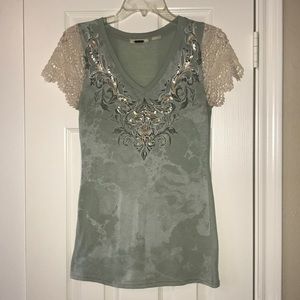Miss Me Top, Crochet Sleeves, Size Small